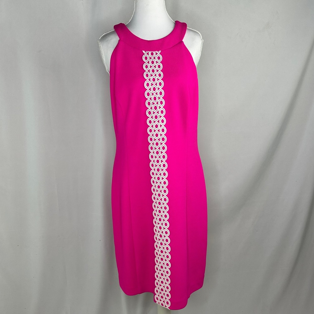 J Howard Womens 12 Sheath Dress Pink Eyelet Barbiecore Mod Retro Glam Y2K
